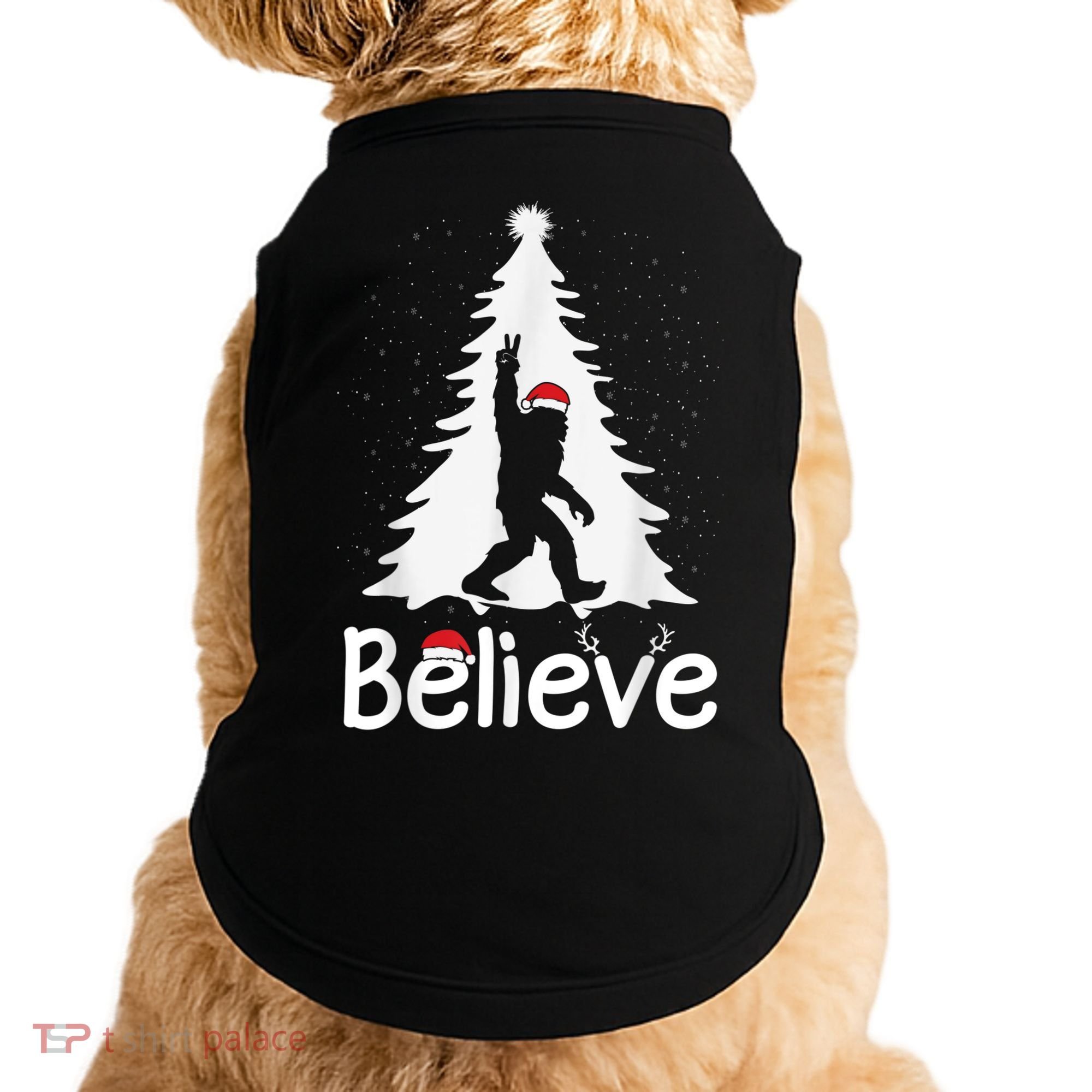 Believe Bigfoot Christmas Yetti Funny Xmas Tree Sasquatch Doggie Tank