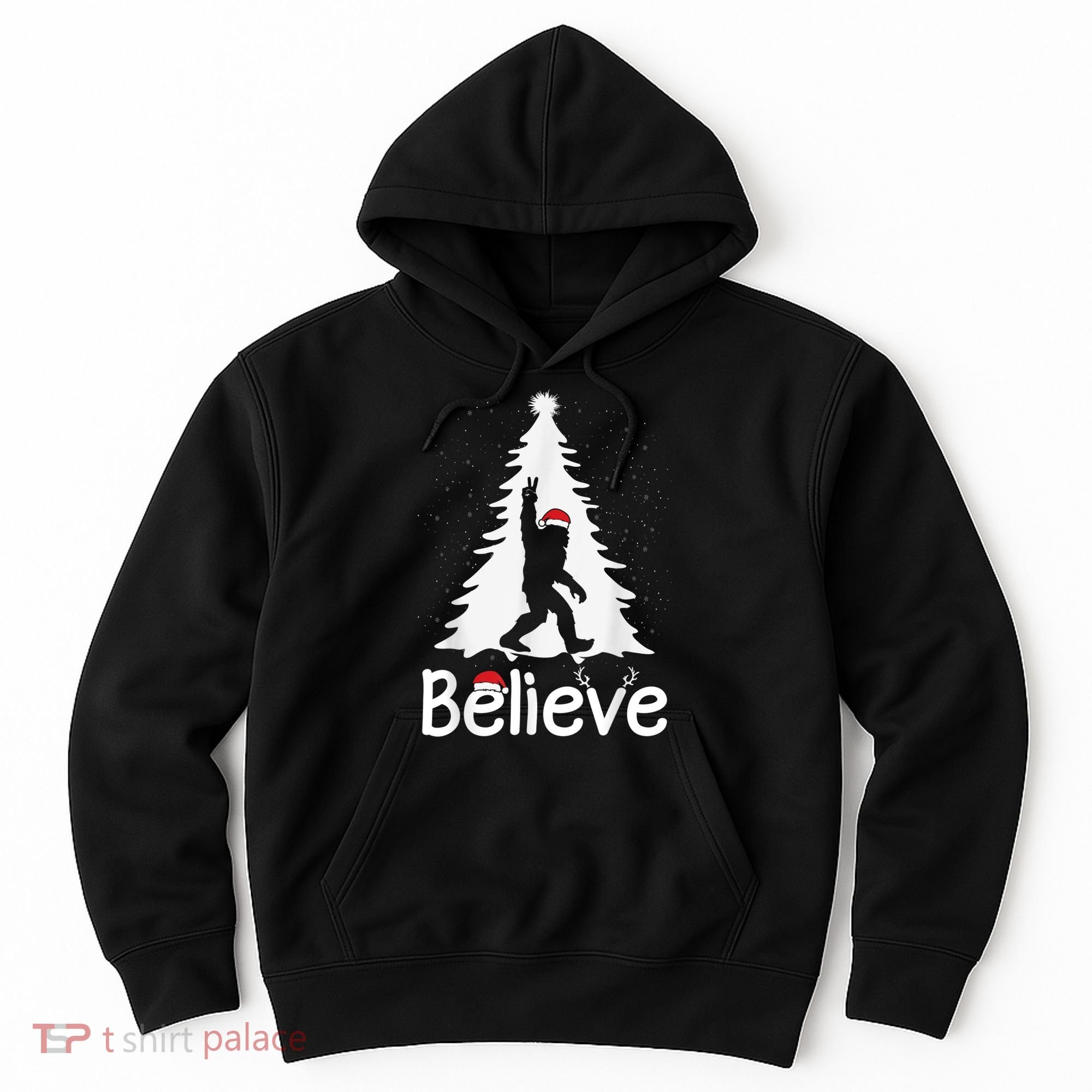 Believe Bigfoot Christmas Yetti Funny Xmas Tree Sasquatch Hoodie
