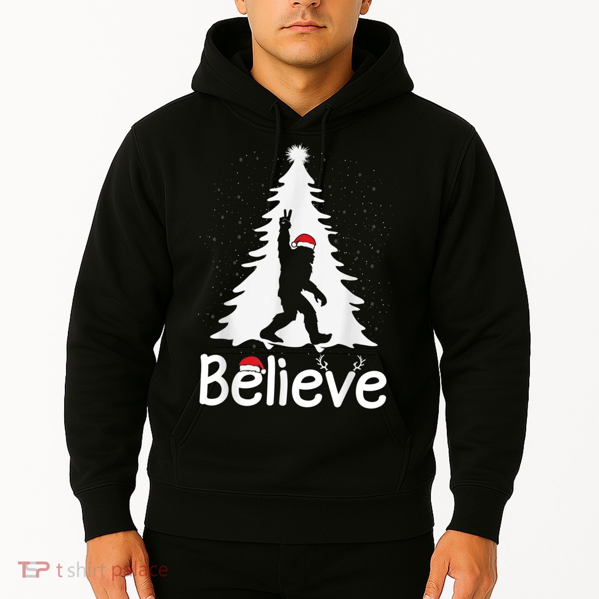 Believe Bigfoot Christmas Yetti Funny Xmas Tree Sasquatch Hoodie