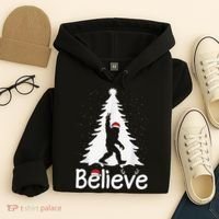Believe Bigfoot Christmas Yetti Funny Xmas Tree Sasquatch Hoodie thumb 4