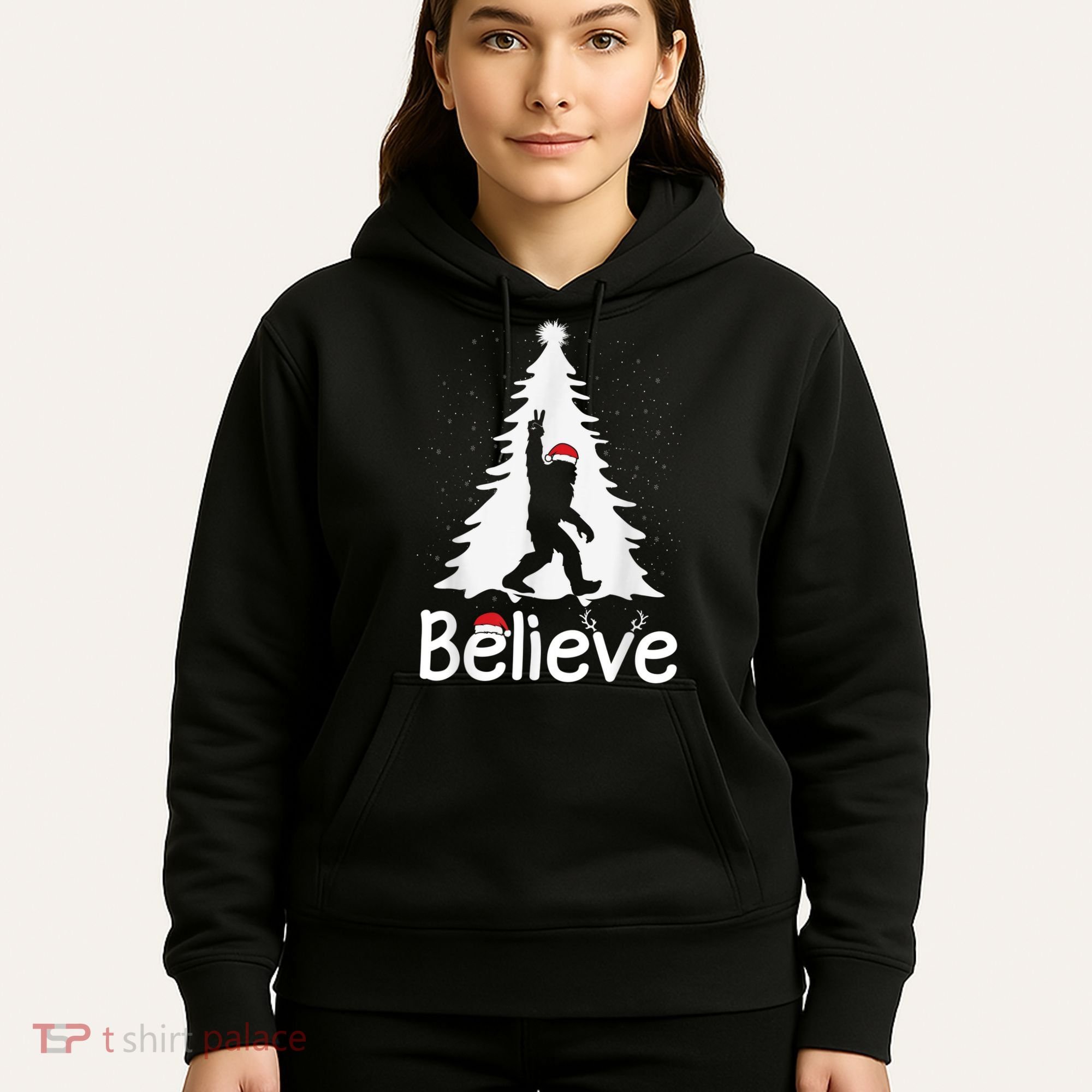 Believe Bigfoot Christmas Yetti Funny Xmas Tree Sasquatch Hoodie