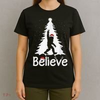 Believe Bigfoot Christmas Yetti Funny Xmas Tree Sasquatch T-Shirt thumb 4