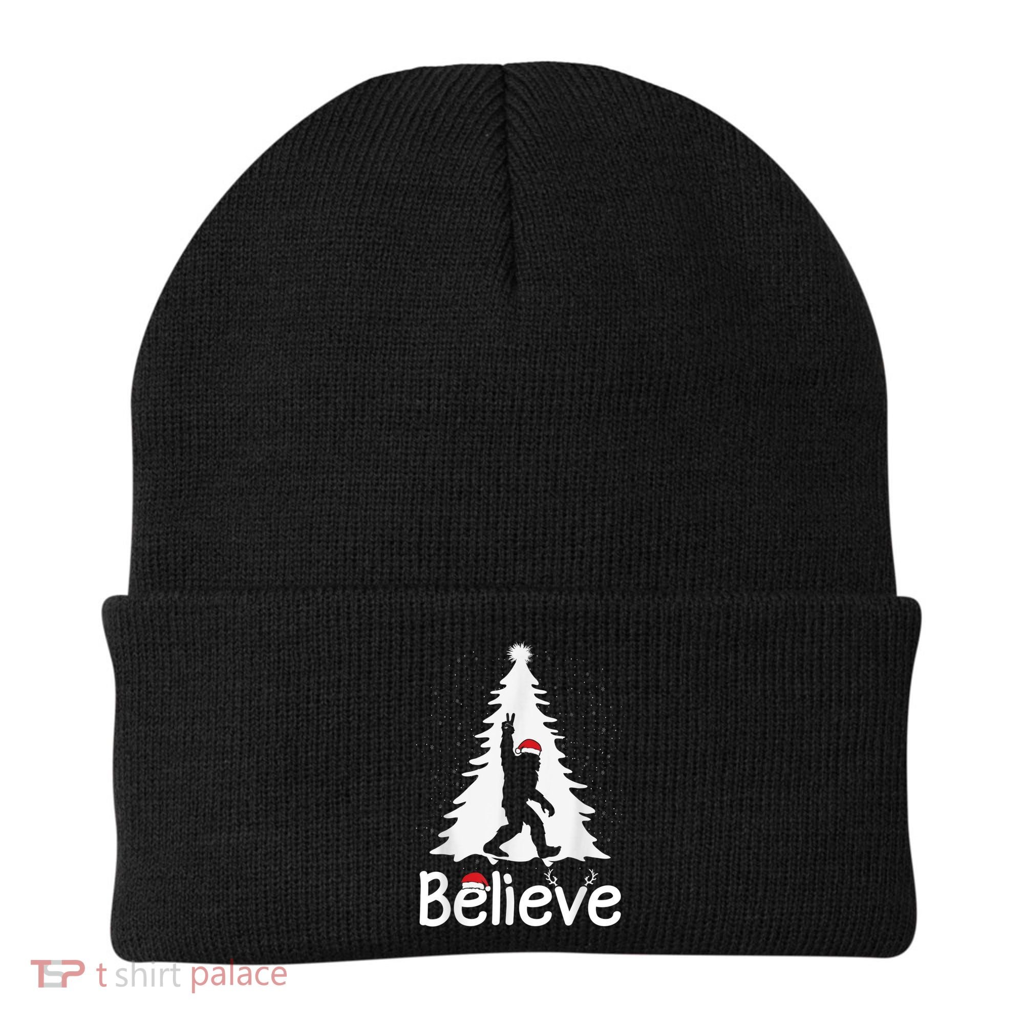 Believe Bigfoot Christmas Yetti Funny Xmas Tree Sasquatch Beanie