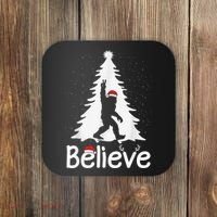 Believe Bigfoot Christmas Yetti Funny Xmas Tree Sasquatch Coaster thumb 0
