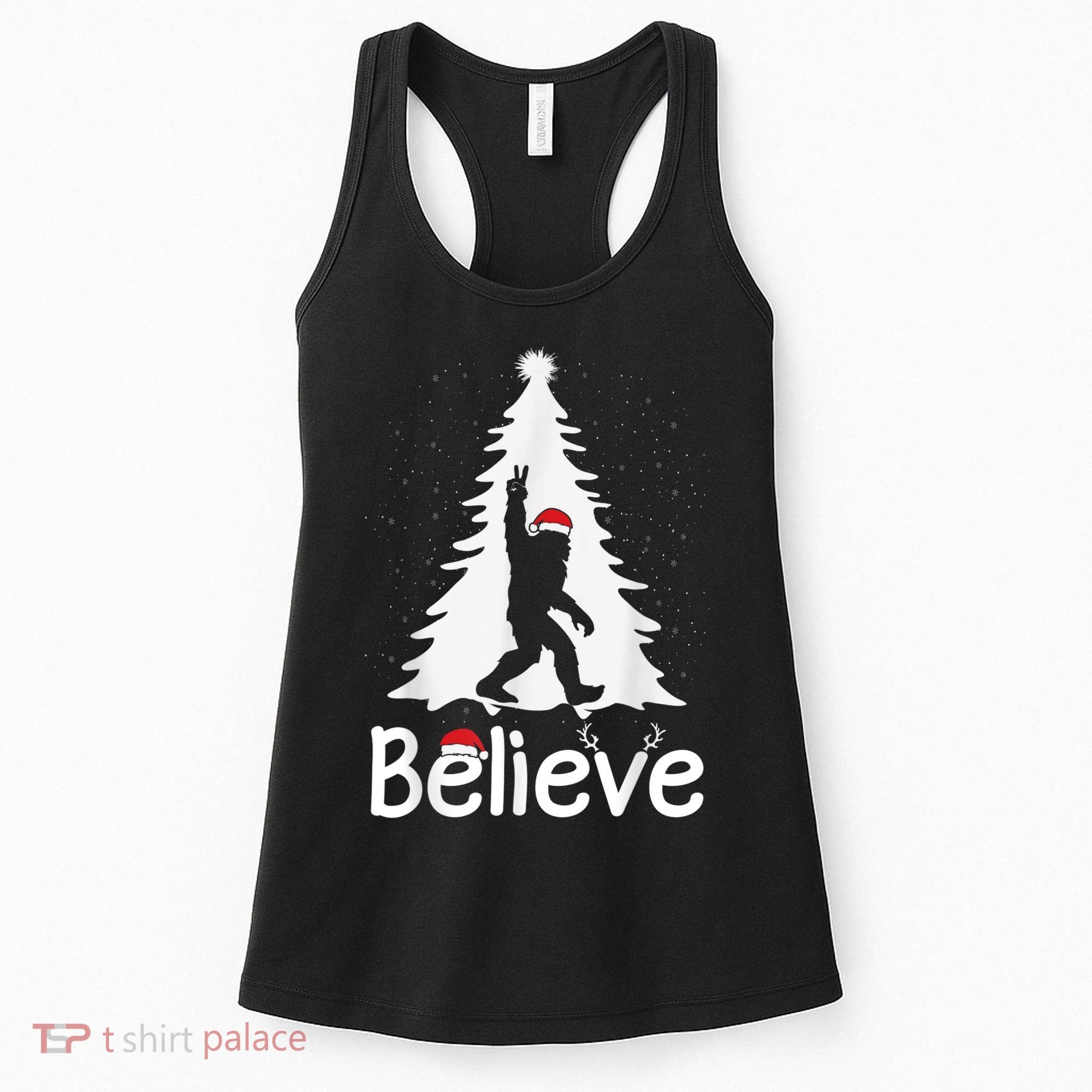 Believe Bigfoot Christmas Yetti Funny Xmas Tree Sasquatch Women's Tank Top