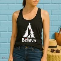 Believe Bigfoot Christmas Yetti Funny Xmas Tree Sasquatch Women's Tank Top thumb 2
