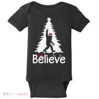 Believe Bigfoot Christmas Yetti Funny Xmas Tree Sasquatch Baby Bodysuit thumb 0