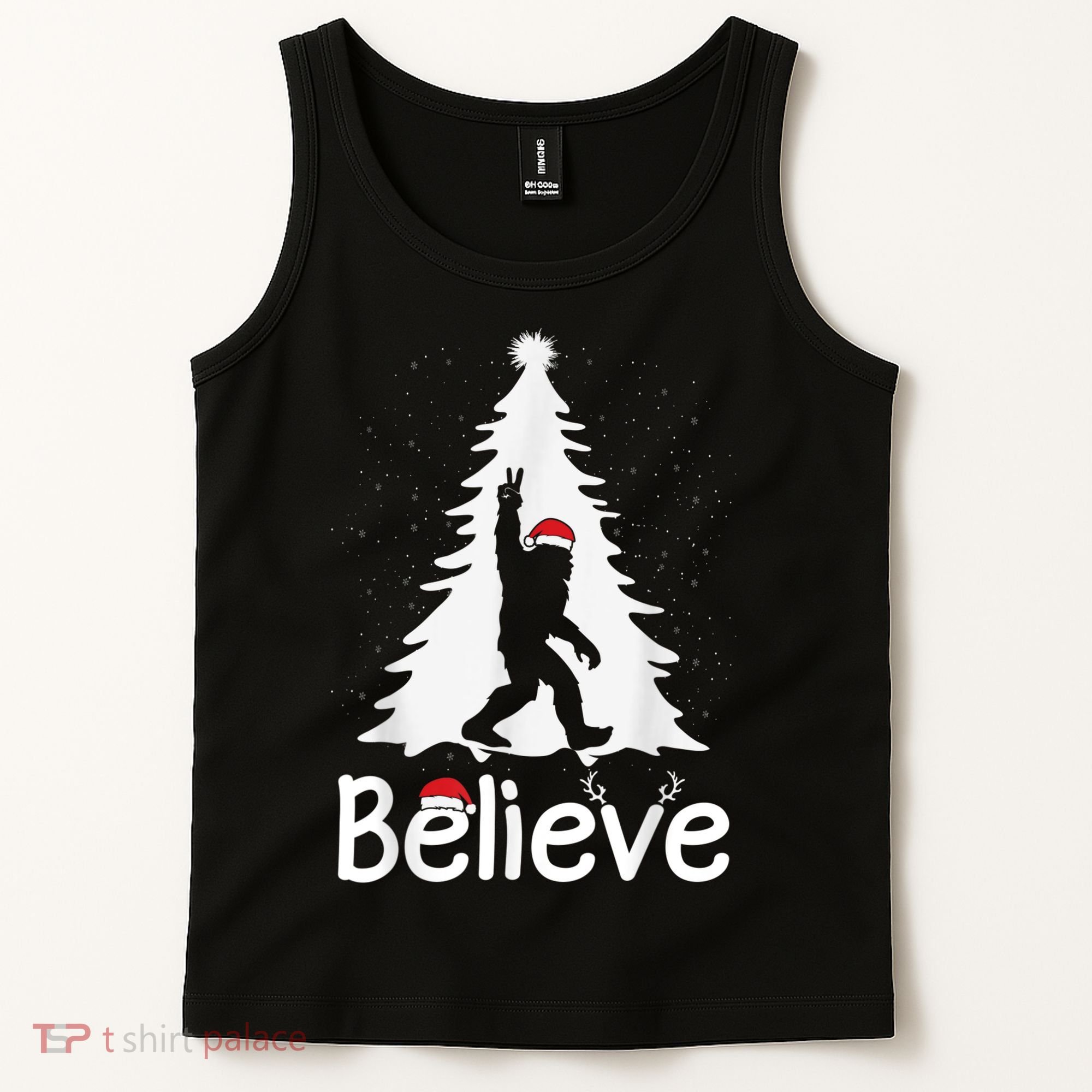 Believe Bigfoot Christmas Yetti Funny Xmas Tree Sasquatch Tank Top