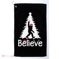 Believe Bigfoot Christmas Yetti Funny Xmas Tree Sasquatch Golf Towel thumb 0