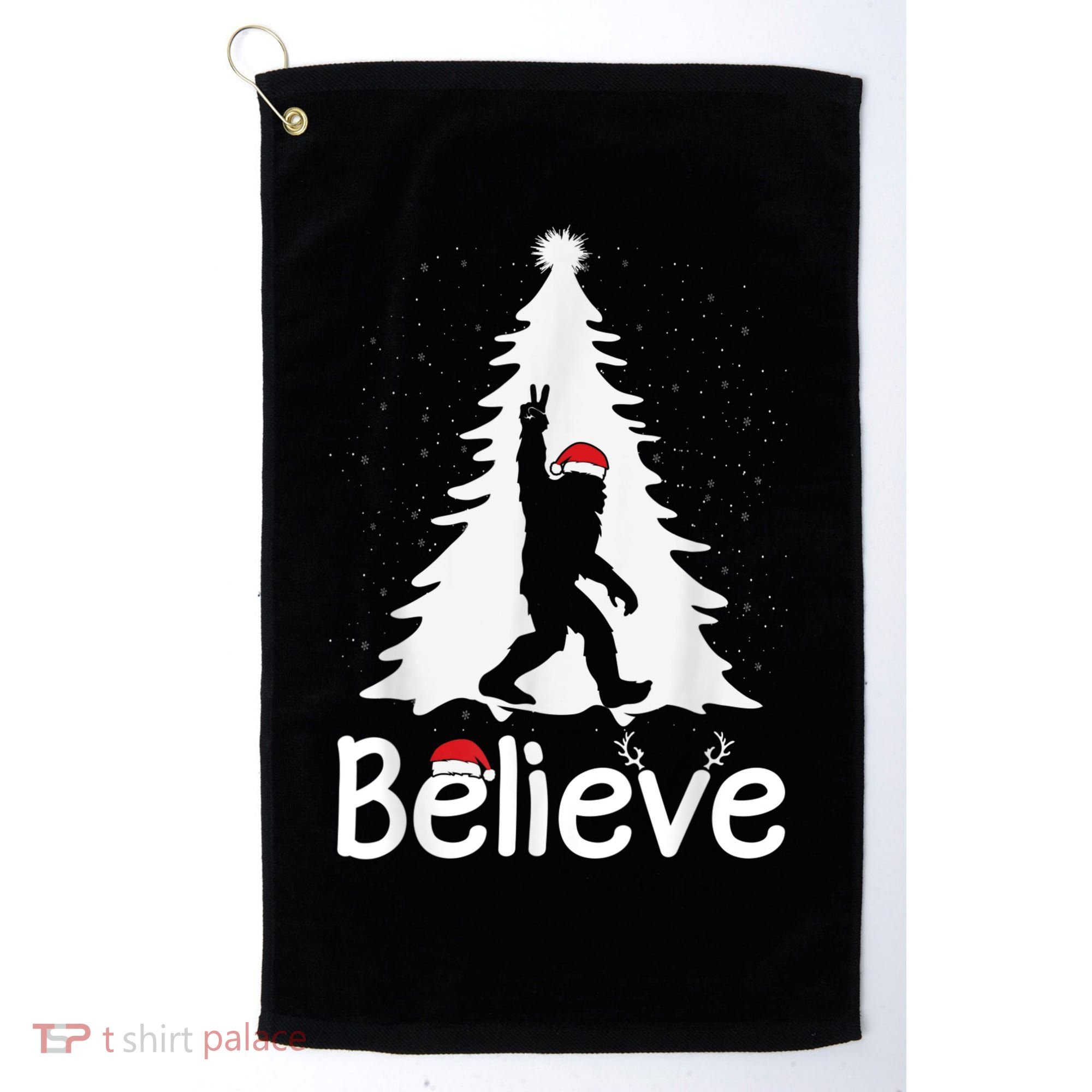 Believe Bigfoot Christmas Yetti Funny Xmas Tree Sasquatch Golf Towel
