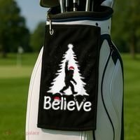 Believe Bigfoot Christmas Yetti Funny Xmas Tree Sasquatch Golf Towel thumb 2