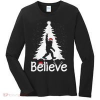 Believe Bigfoot Christmas Yetti Funny Xmas Tree Sasquatch Women's Long Sleeve Shirt thumb 0