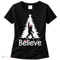 Believe Bigfoot Christmas Yetti Funny Xmas Tree Sasquatch Women's T-Shirt thumb 0
