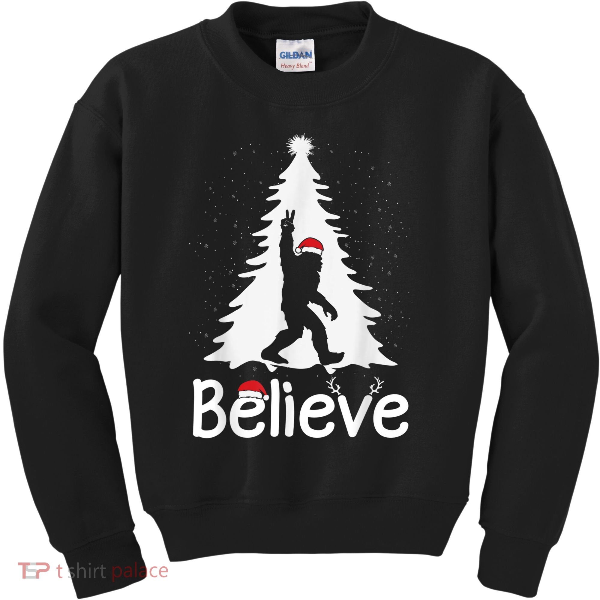 Believe Bigfoot Christmas Yetti Funny Xmas Tree Sasquatch Kids Sweatshirt