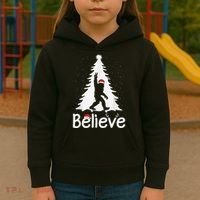 Believe Bigfoot Christmas Yetti Funny Xmas Tree Sasquatch Kids Hoodie thumb 3