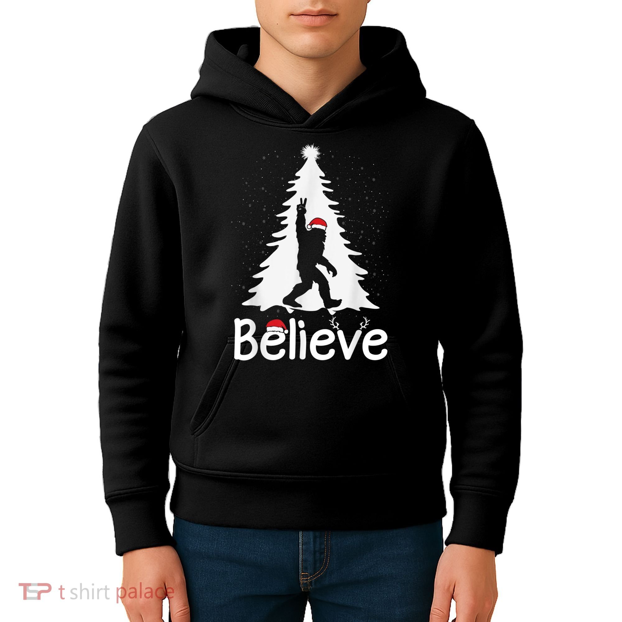 Believe Bigfoot Christmas Yetti Funny Xmas Tree Sasquatch Kids Hoodie