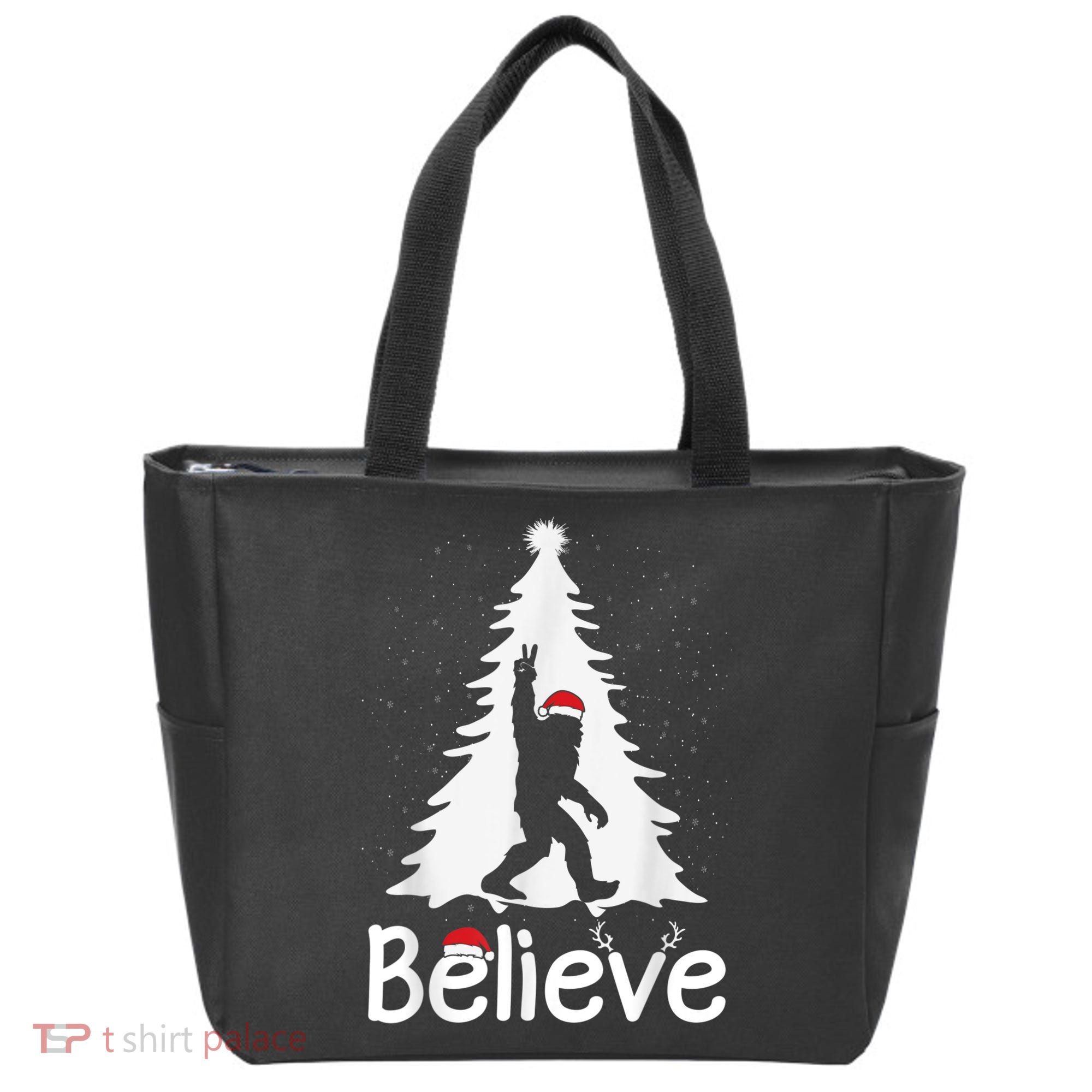 Believe Bigfoot Christmas Yetti Funny Xmas Tree Sasquatch Tote Bag
