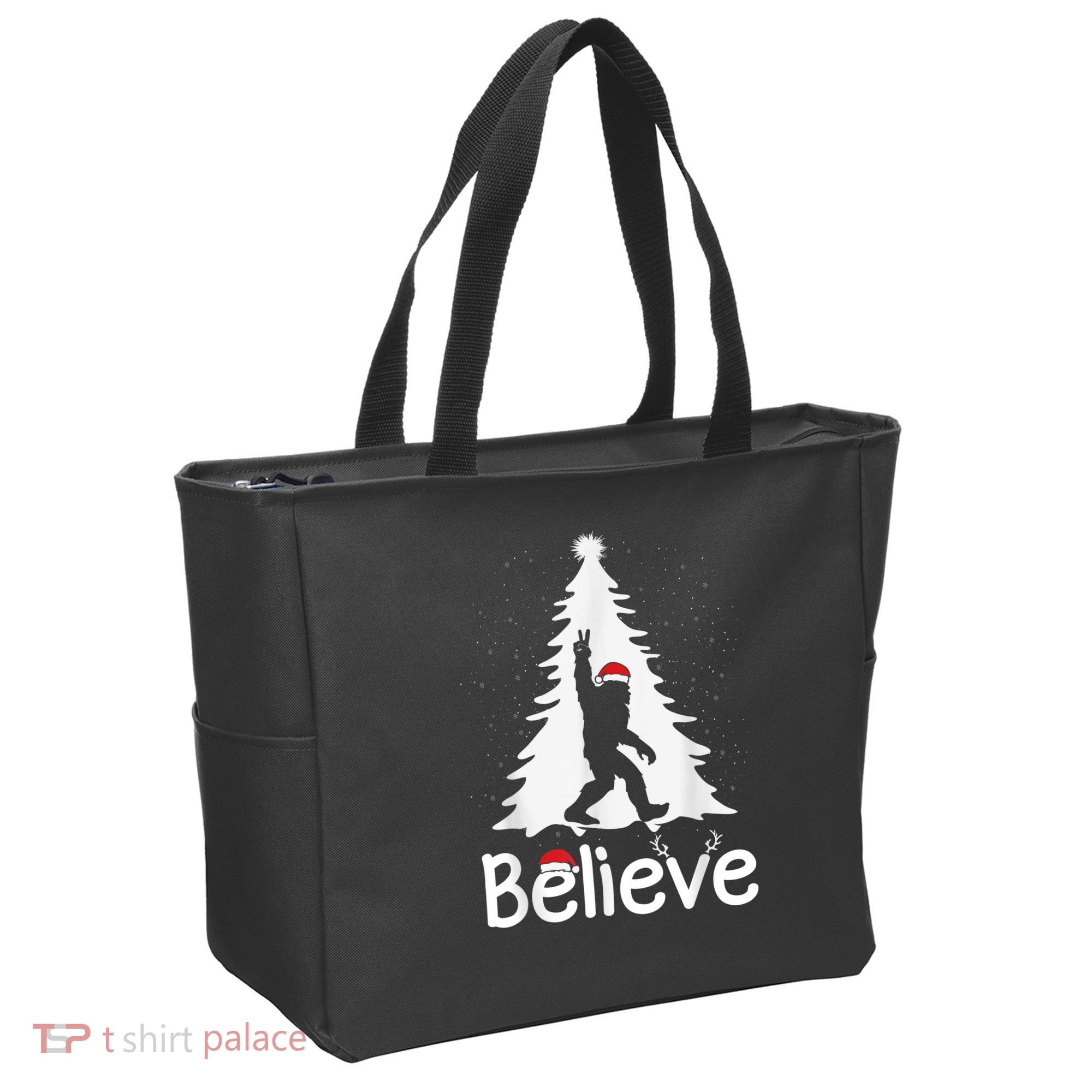 Believe Bigfoot Christmas Yetti Funny Xmas Tree Sasquatch Tote Bag