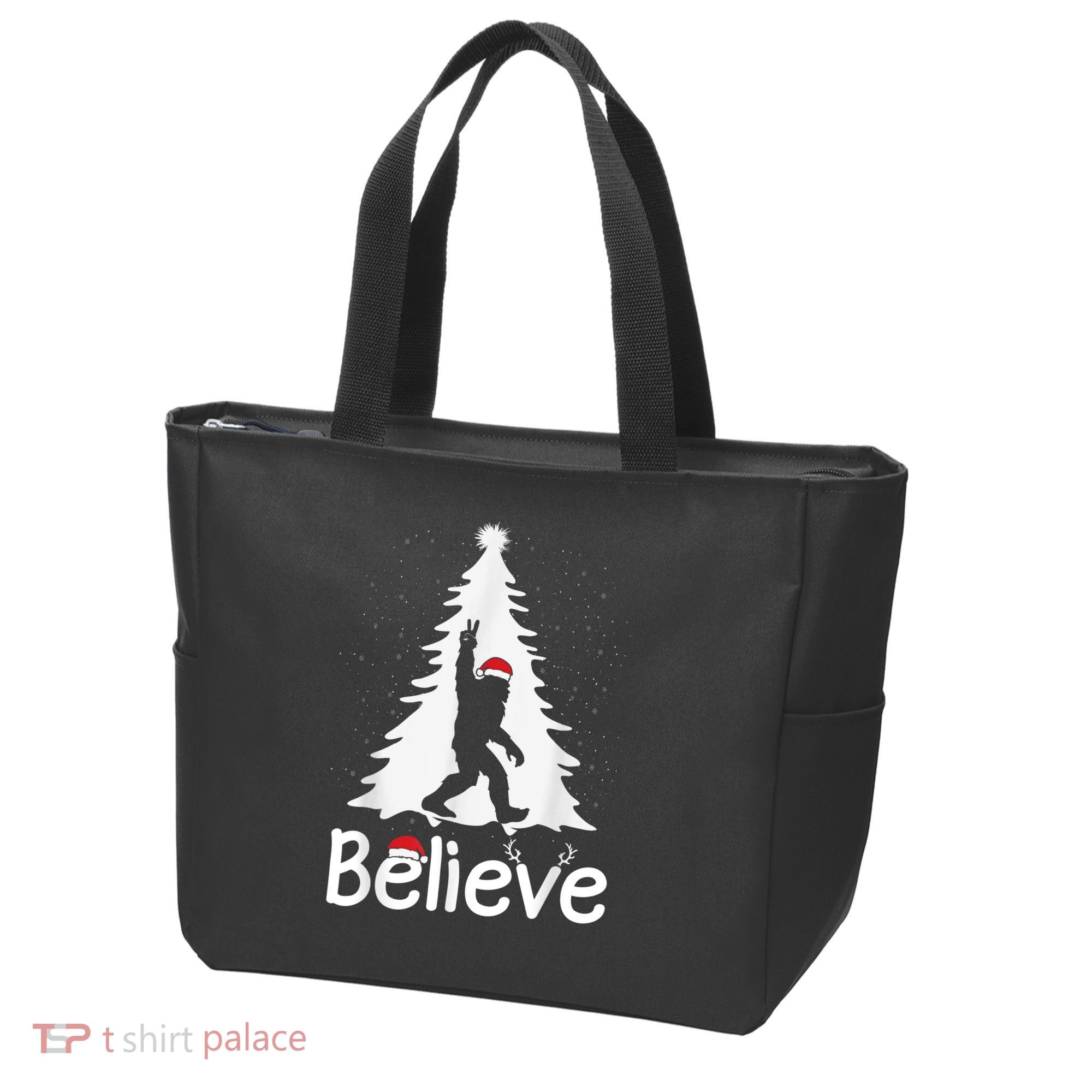 Believe Bigfoot Christmas Yetti Funny Xmas Tree Sasquatch Tote Bag