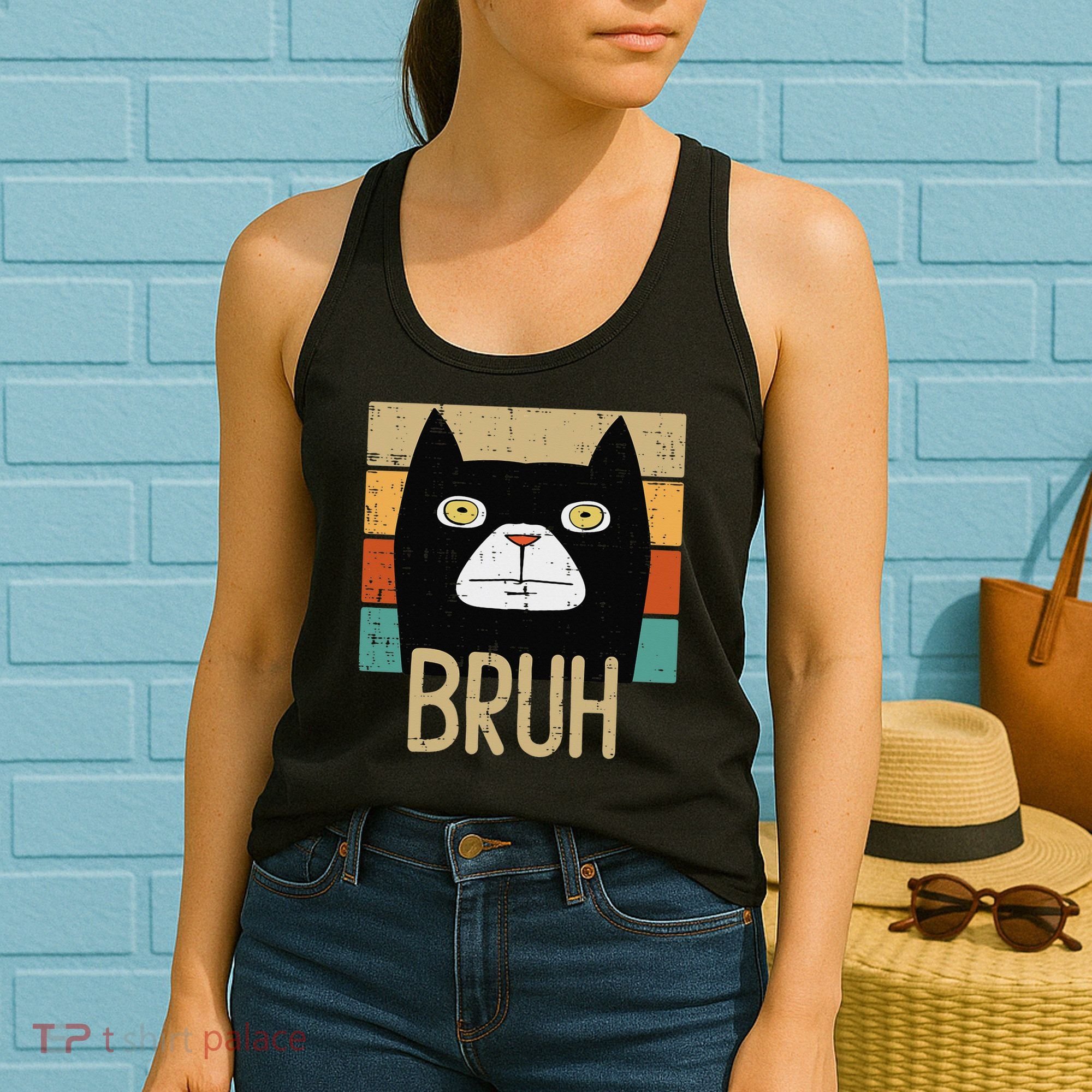 Bruh Black Cat Funny Saying Slang Women Women's Tank Top