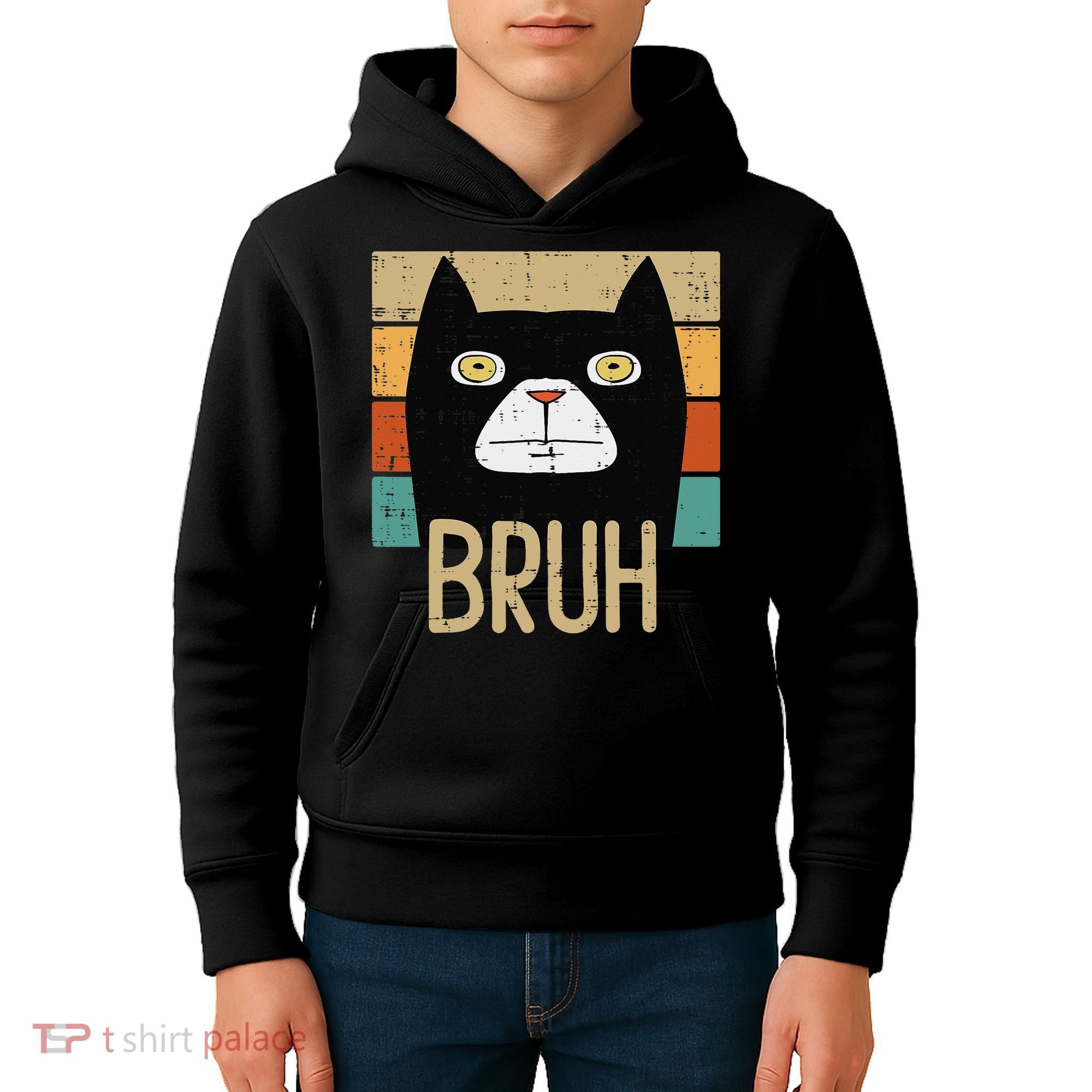 Bruh Black Cat Funny Saying Slang Women Kids Hoodie