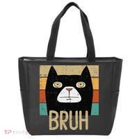 Bruh Black Cat Funny Saying Slang Women Tote Bag thumb 0