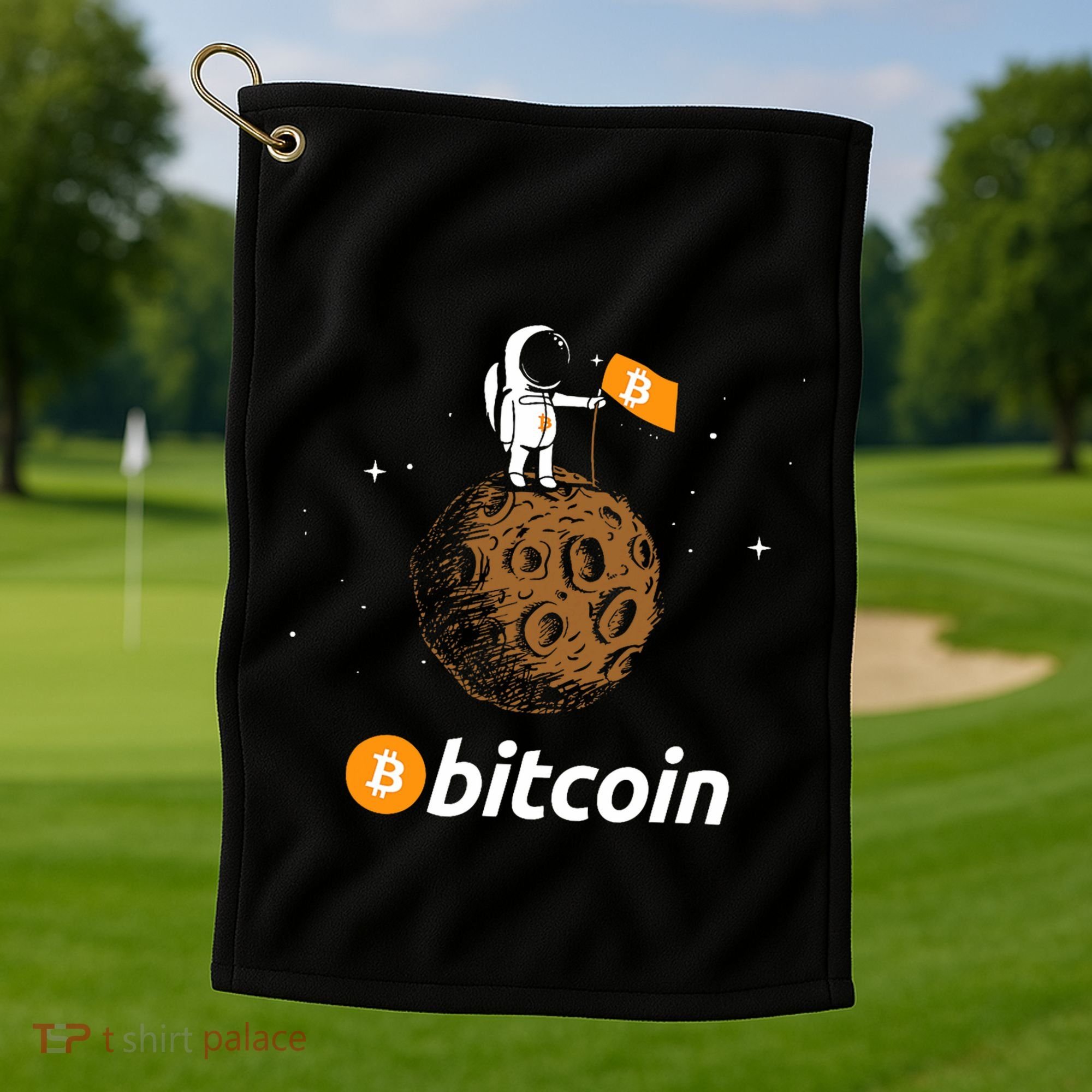 Bitcoin Btc Crypto To The Moon Featuring Astronaut Golf Towel