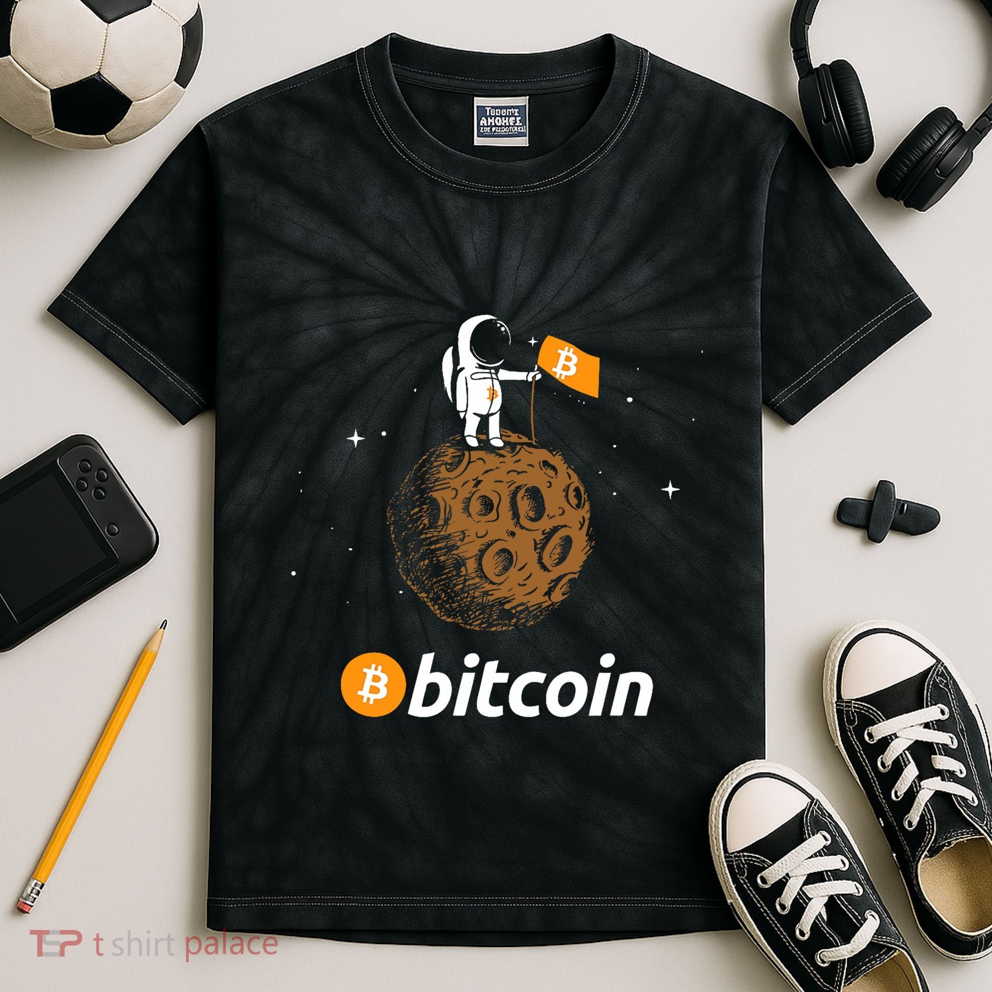 Bitcoin Btc Crypto To The Moon Featuring Astronaut Kids Tie-Dye T-Shirt