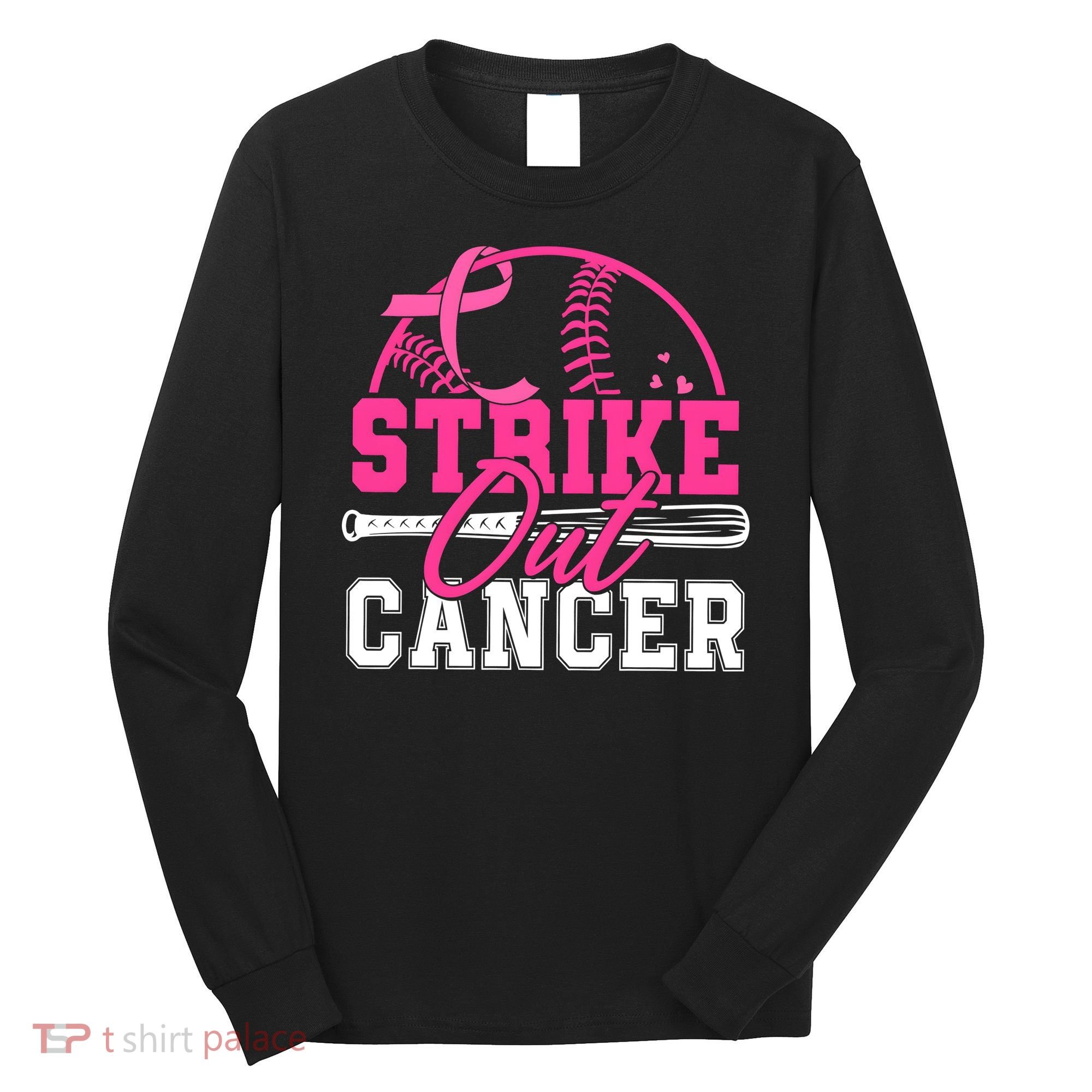Baseball Breast Cancer Strike Out Cancer Awareness Month Long Sleeve Shirt