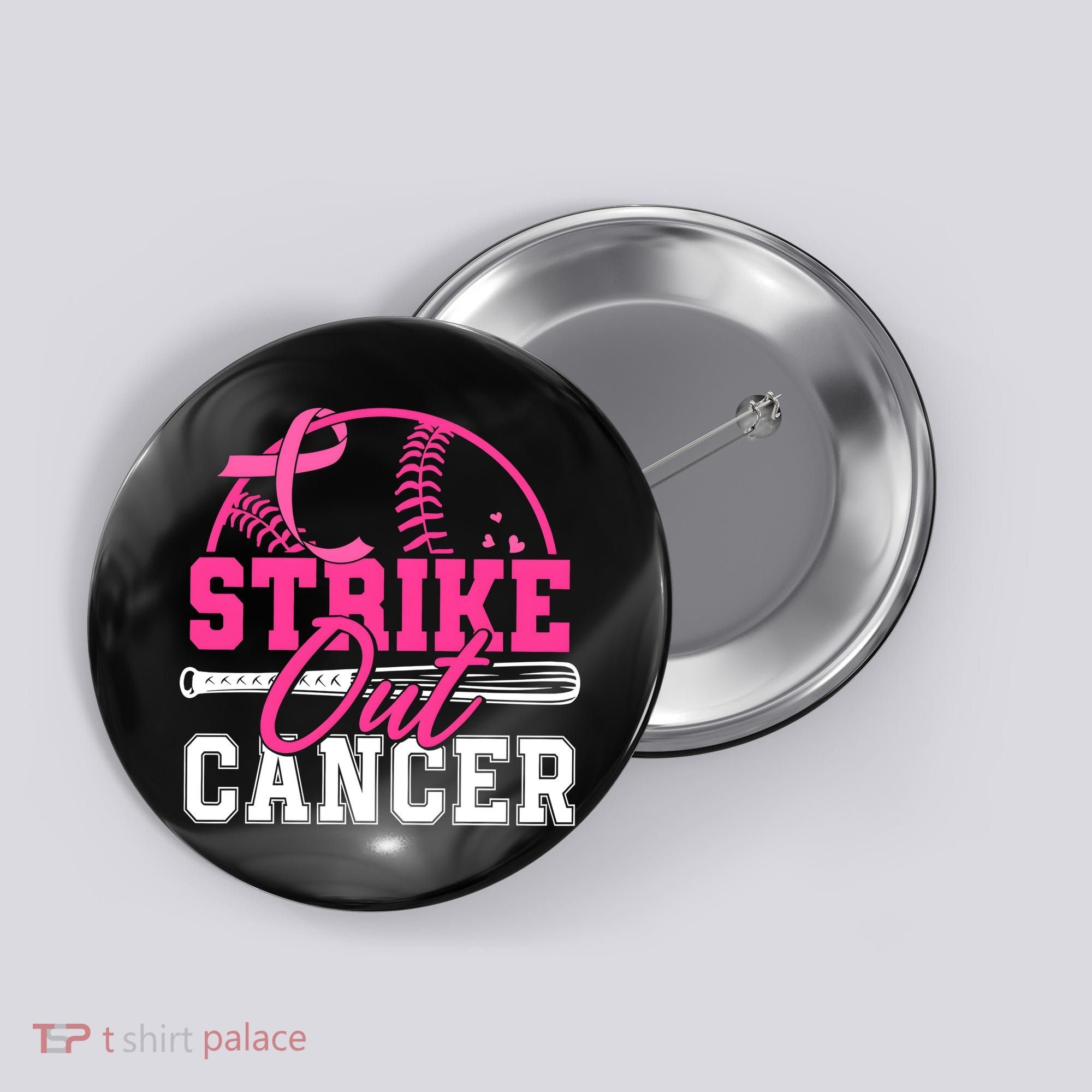 Baseball Breast Cancer Strike Out Cancer Awareness Month Button