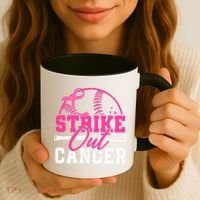 Baseball Breast Cancer Strike Out Cancer Awareness Month Coffee Mug thumb 3
