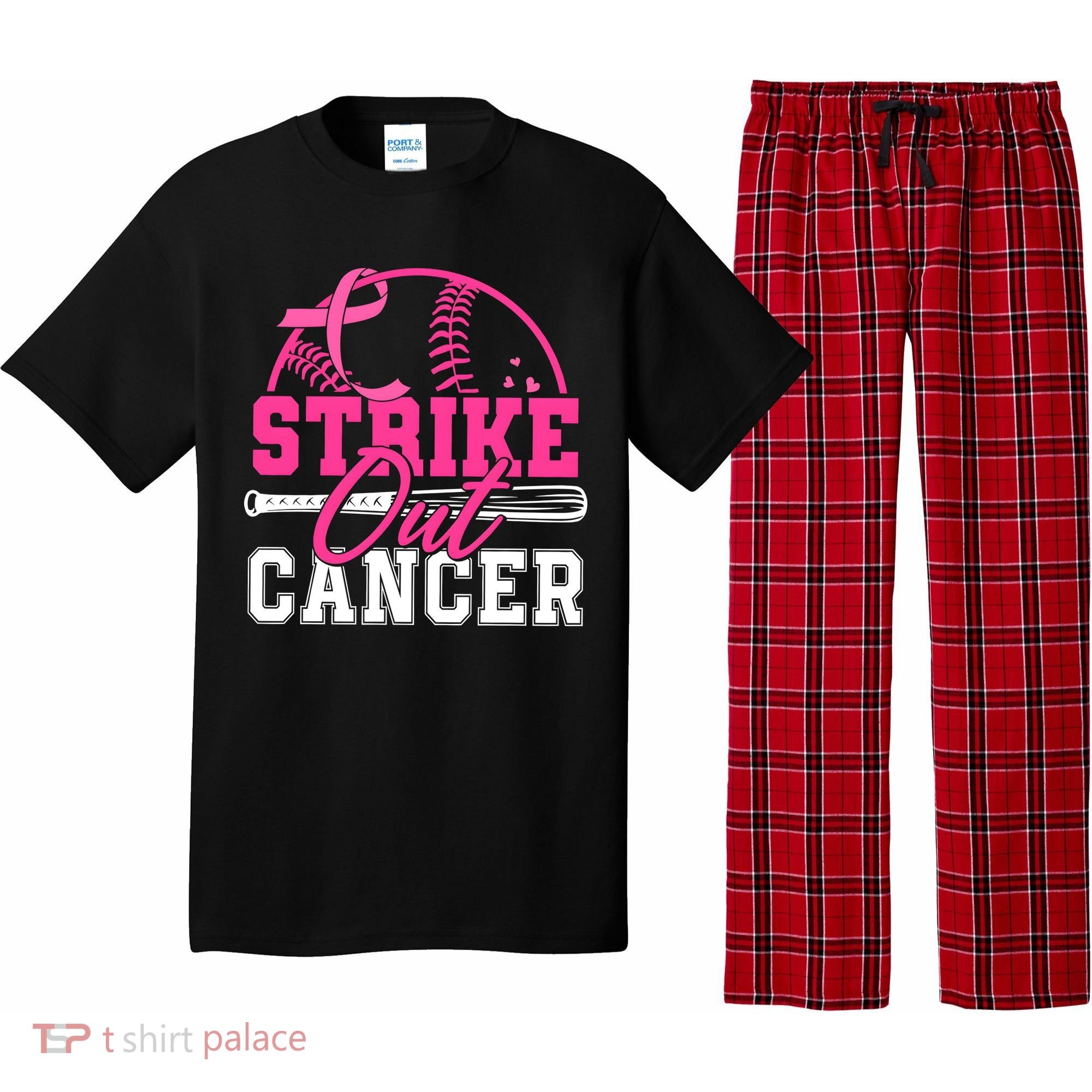 Baseball Breast Cancer Strike Out Cancer Awareness Month Pajama Set