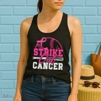 Baseball Breast Cancer Strike Out Cancer Awareness Month Women's Tank Top thumb 2