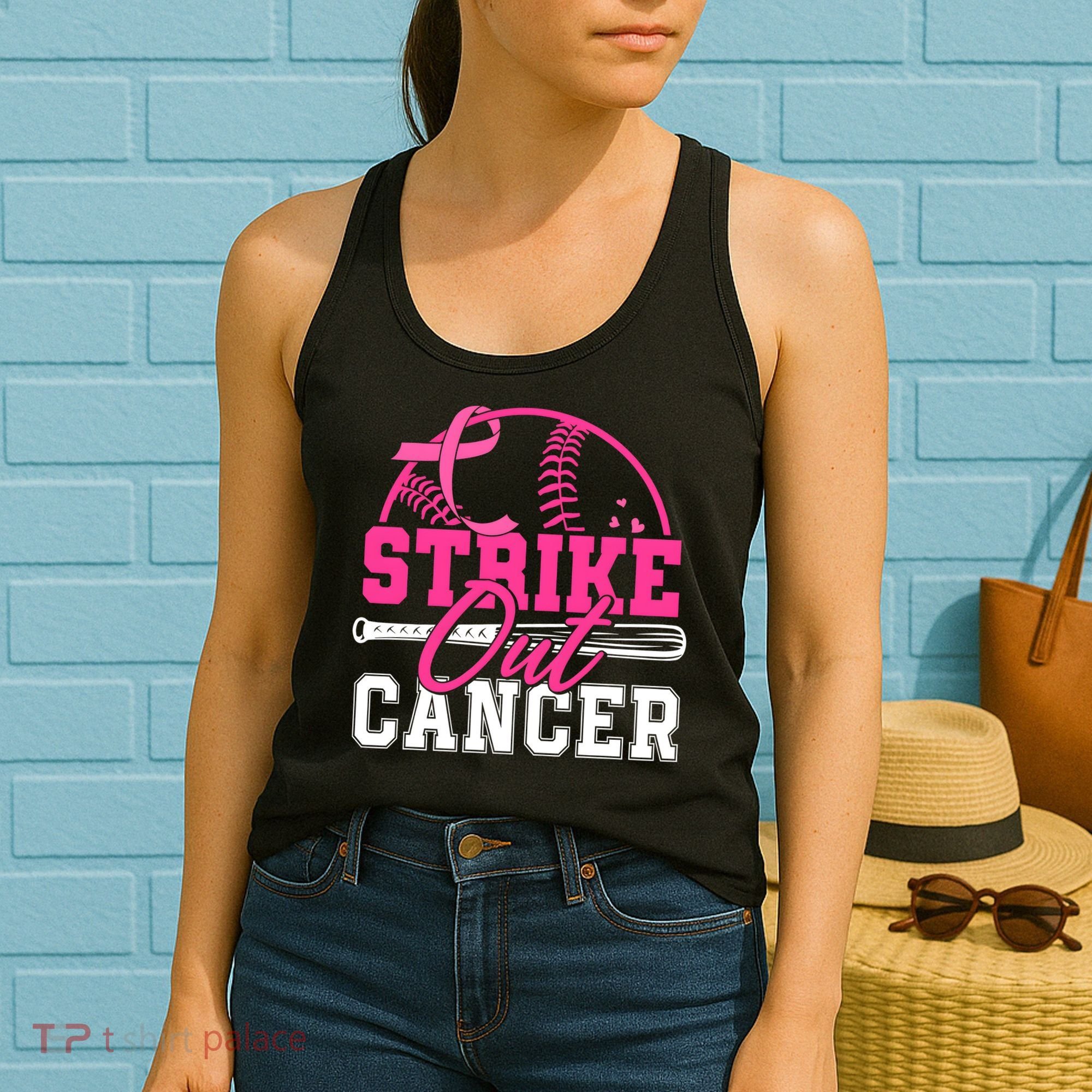 Baseball Breast Cancer Strike Out Cancer Awareness Month Women's Tank Top
