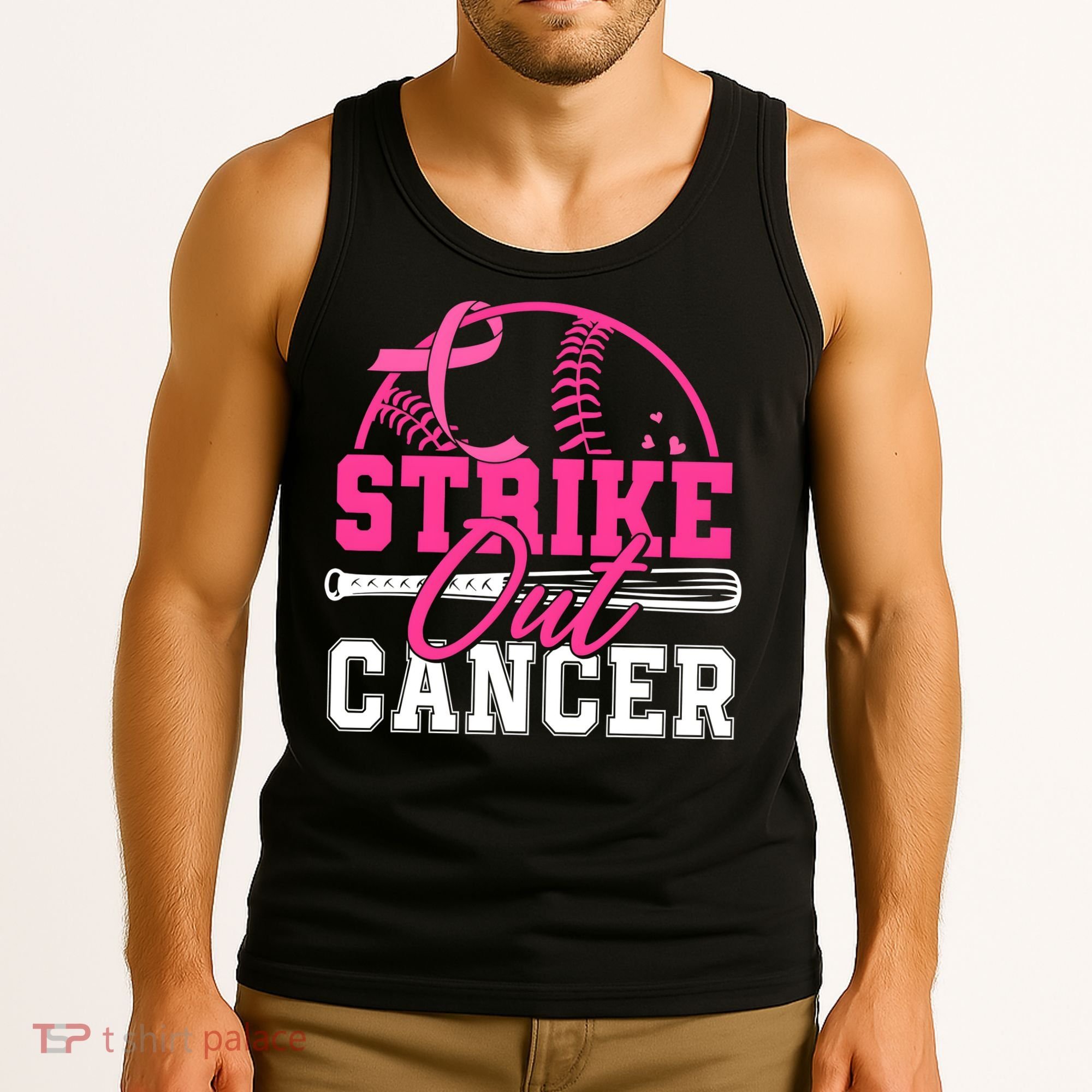 Baseball Breast Cancer Strike Out Cancer Awareness Month Tank Top