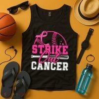 Baseball Breast Cancer Strike Out Cancer Awareness Month Tank Top thumb 4