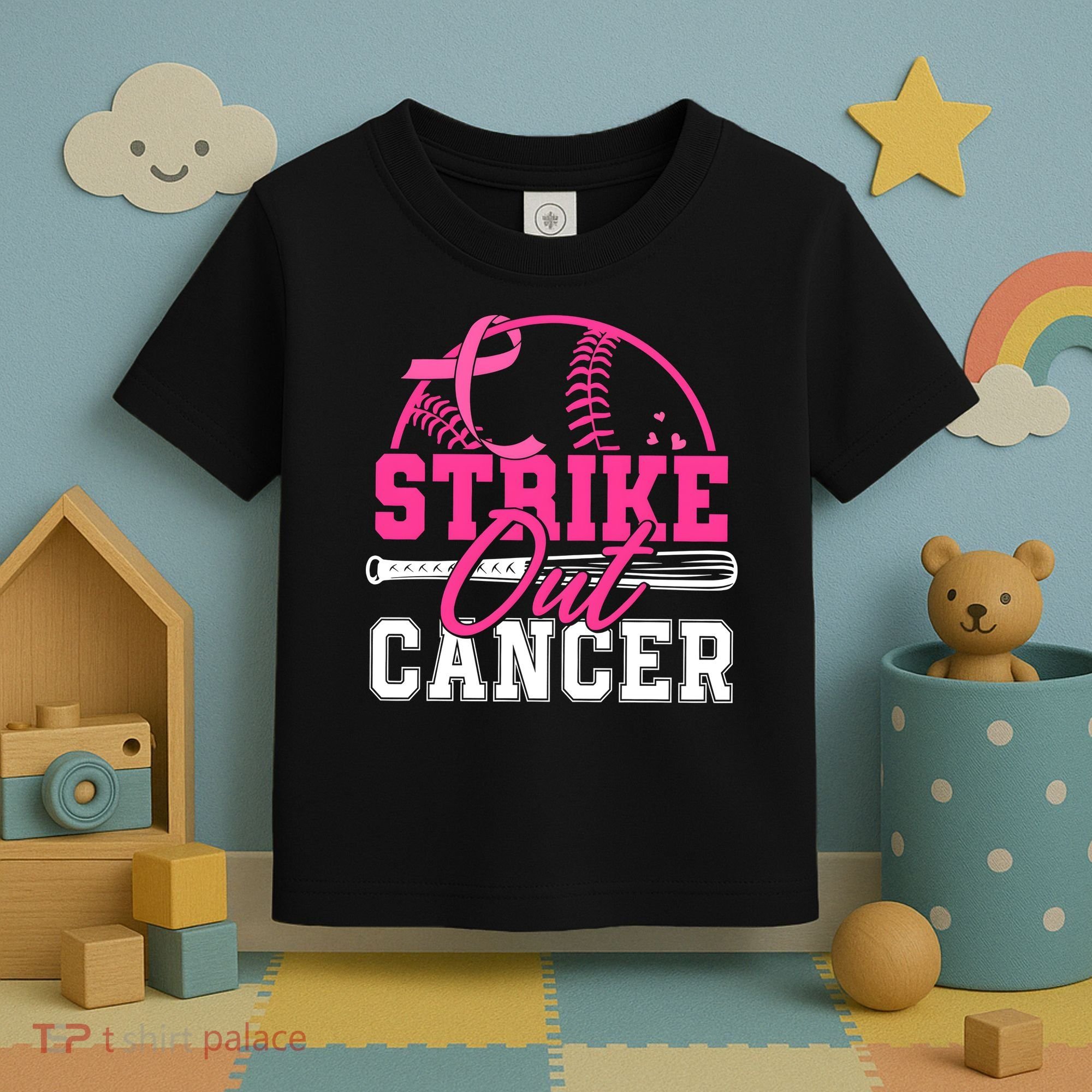 Baseball Breast Cancer Strike Out Cancer Awareness Month Toddler T-Shirt