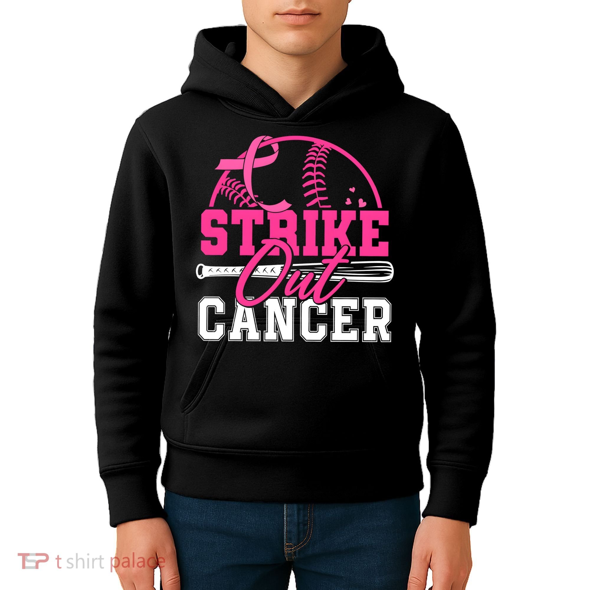Baseball Breast Cancer Strike Out Cancer Awareness Month Kids Hoodie