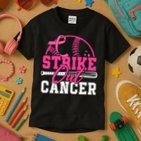 Baseball Breast Cancer Strike Out Cancer Awareness Month Kids T-Shirt thumb 3