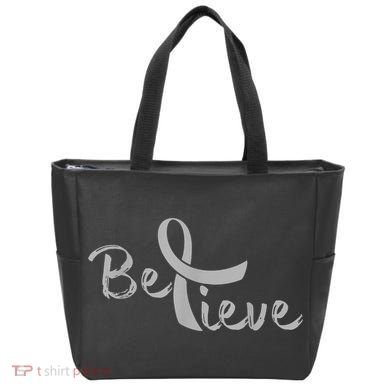 Believe Brain Cancer Brain Cancer Support Tote Bag