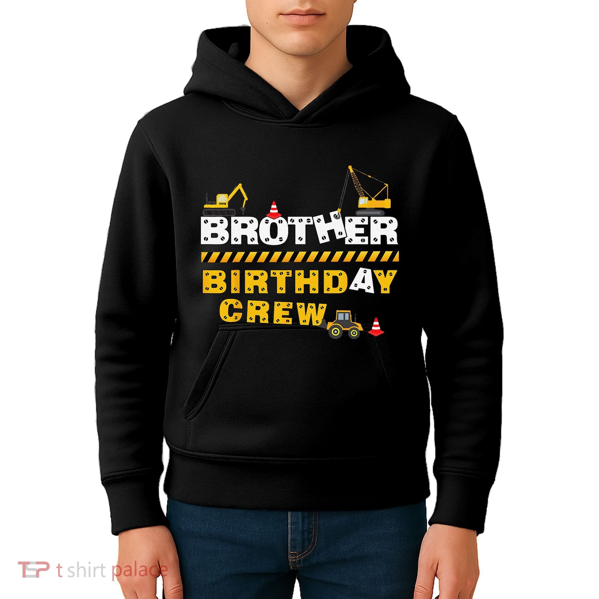 Brother Birthday Crew Construction Family Birthday Party Kids Hoodie