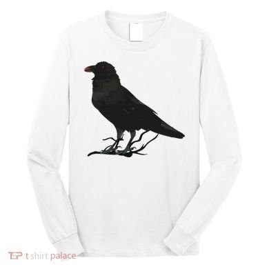Beautiful Black Crow Raven Bird Silhouette Long Sleeve Shirt