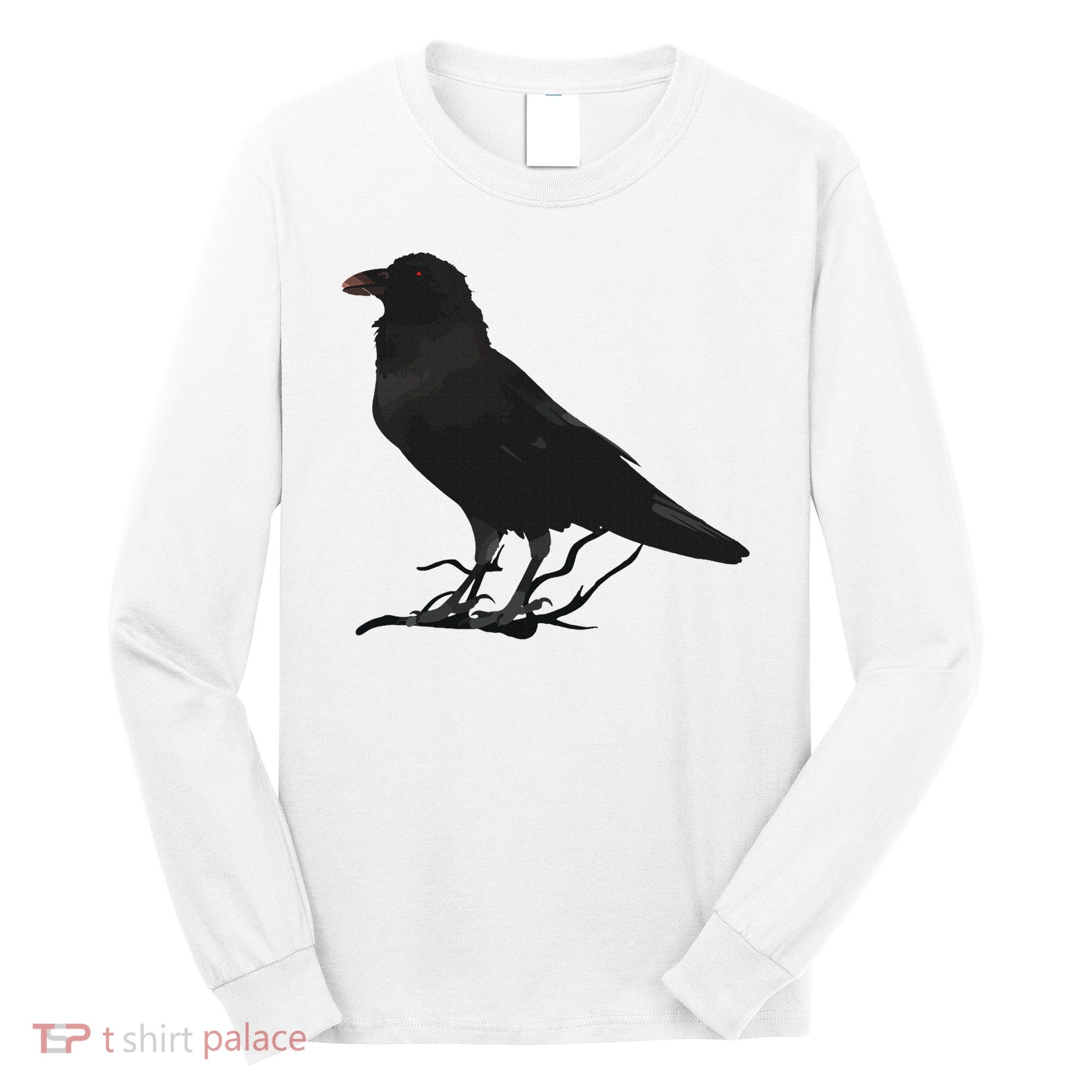 Beautiful Black Crow Raven Bird Silhouette Long Sleeve Shirt