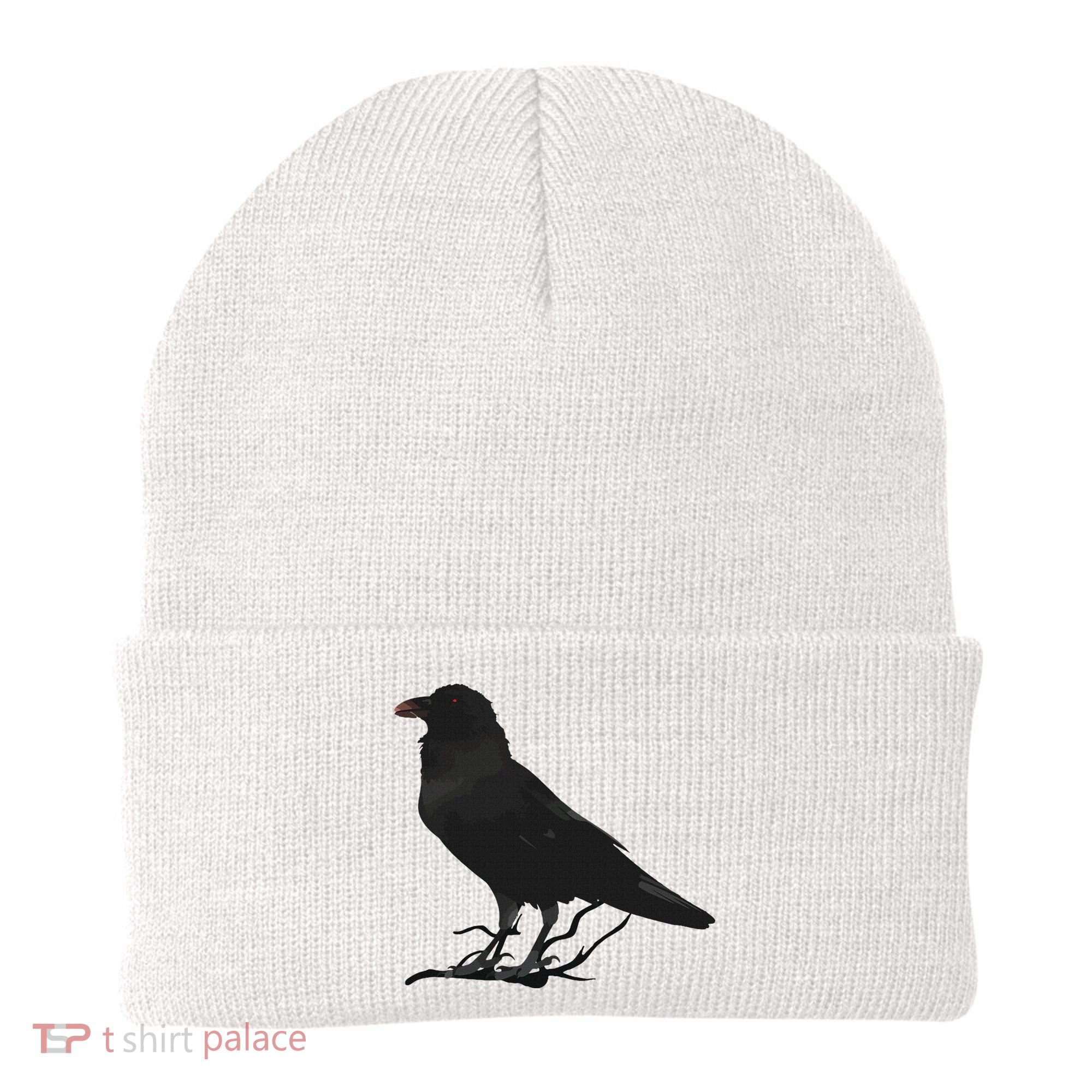 Beautiful Black Crow Raven Bird Silhouette Beanie