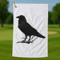 Beautiful Black Crow Raven Bird Silhouette Golf Towel thumb 1