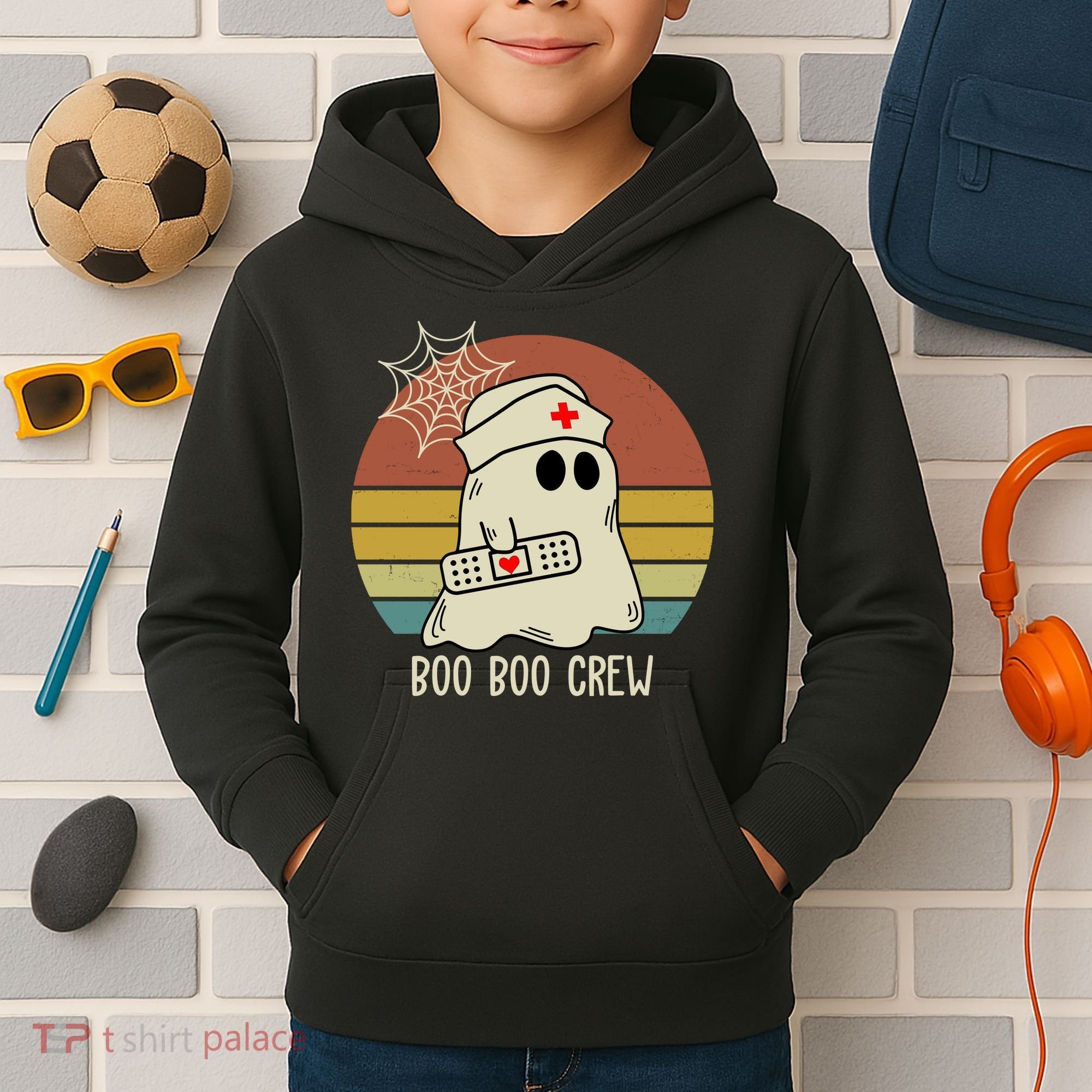Boo Boo Crew Nurse Halloween Nurse Retro Kids Hoodie