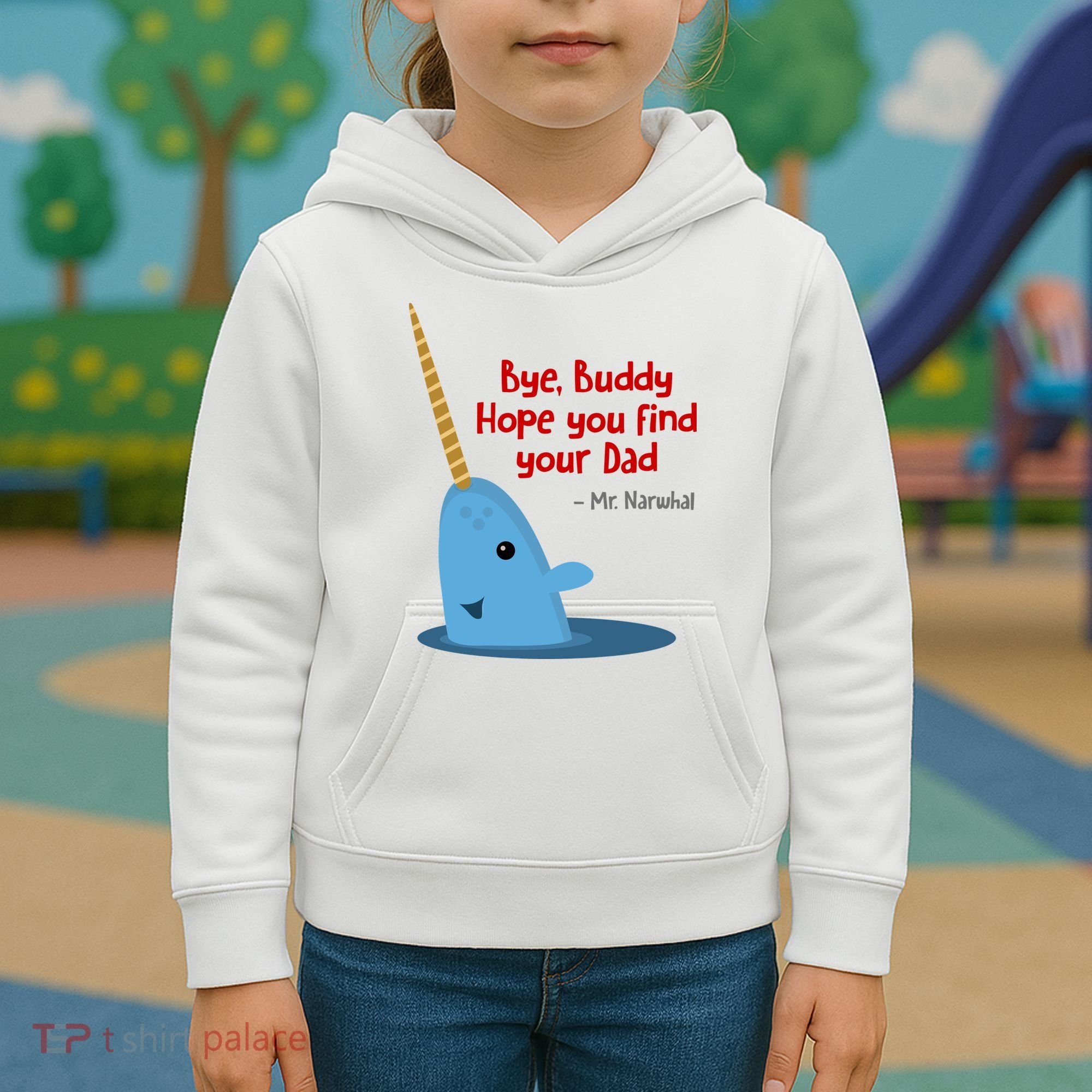Bye Buddy Christmas  Hope You Find Your Dad Elf Narwhal Kids Hoodie