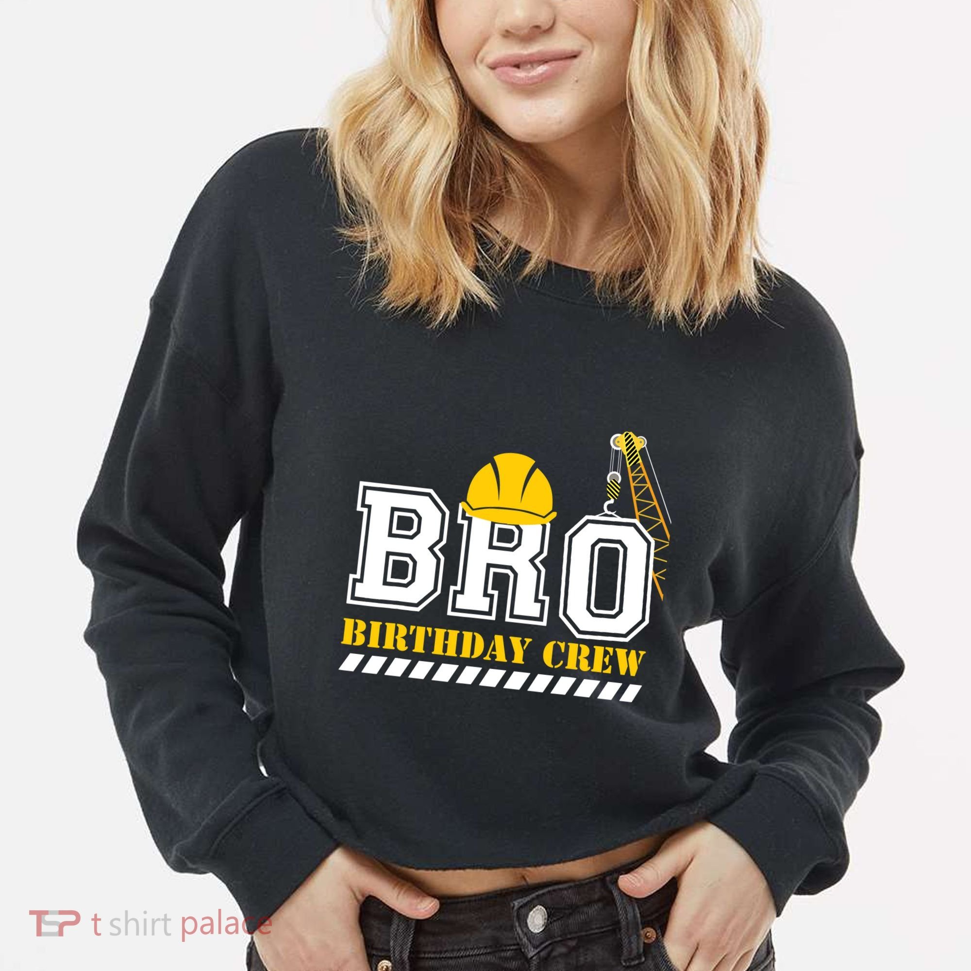 Brother Birthday Crew Construction Birthday Party Cropped Pullover Crew
