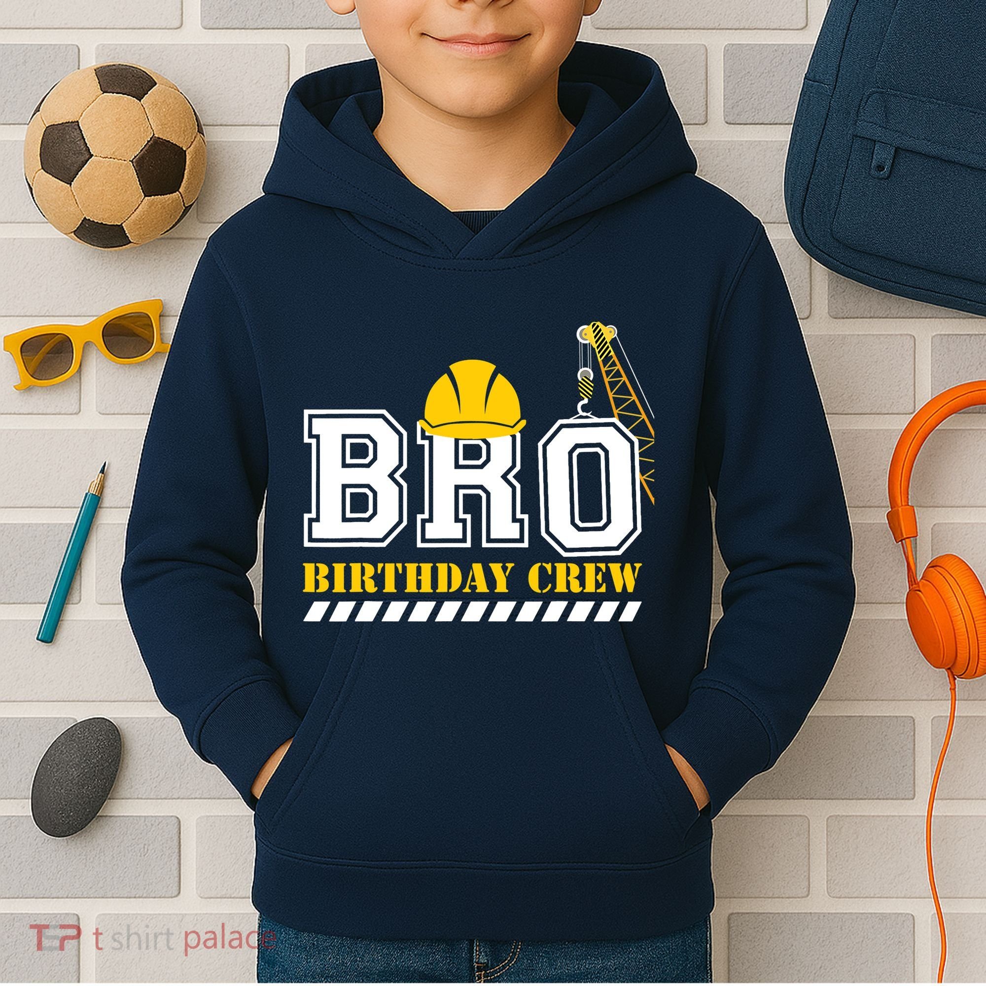 Brother Birthday Crew Construction Birthday Party Kids Hoodie