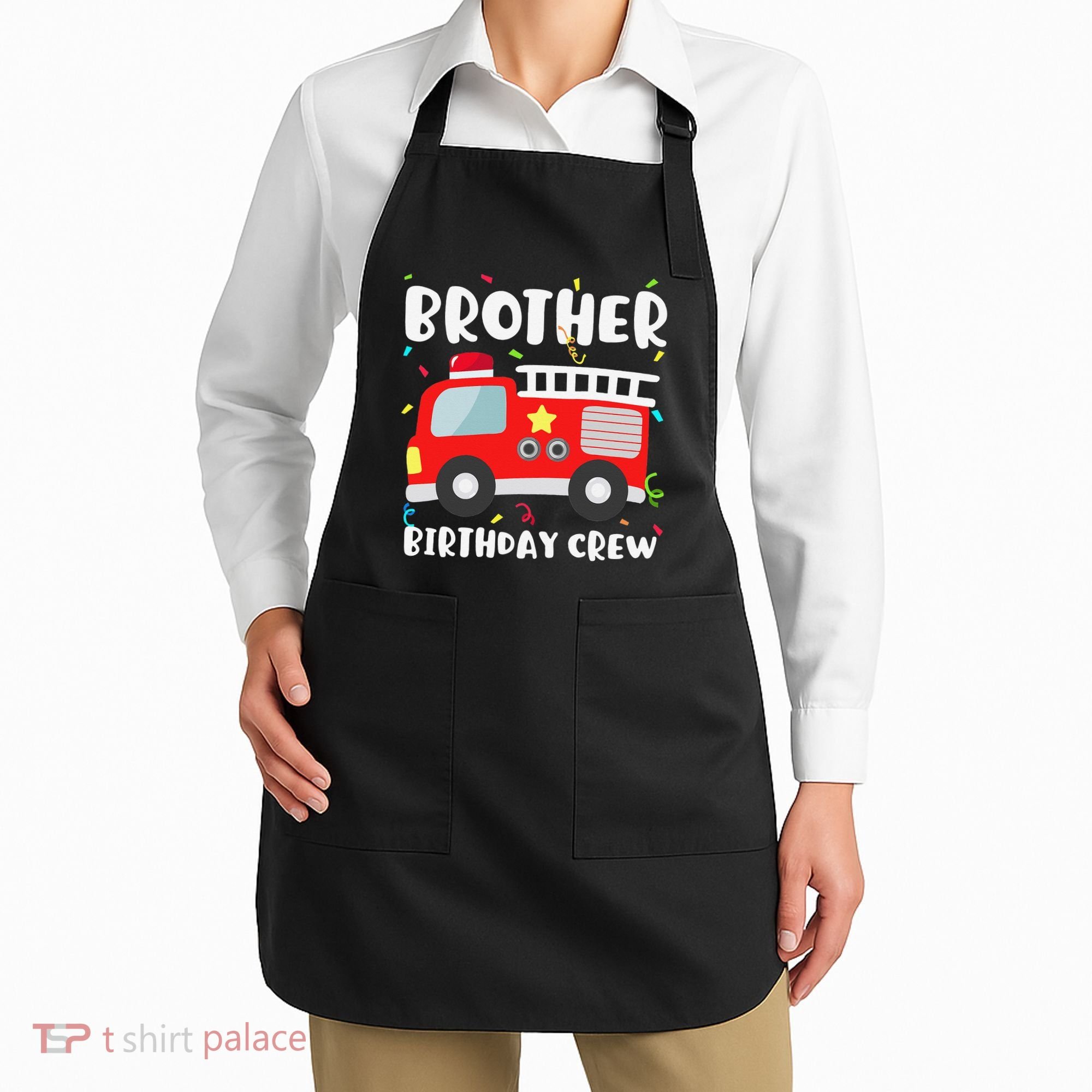 Brother Birthday Crew Fire Truck Party Firefighter Apron